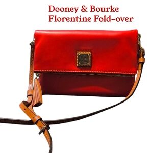 Dooney & Bourke Red Florentine Leather Foldover Crossbody with Dust Bag NWOT